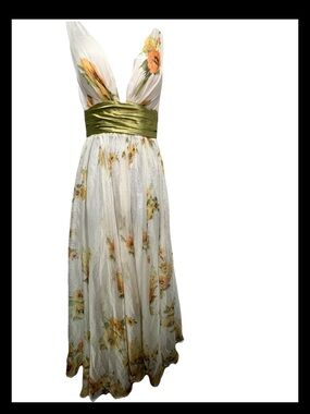 Floral Maxi Dress White Green V Neck Size S NWT Ethereal Romantic Spring Wedding